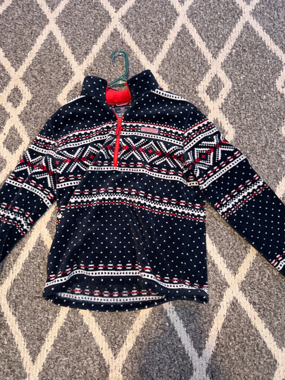 Vineyard Vines Navy, Red and White Fair Isle Quarter-Zip Sweater
